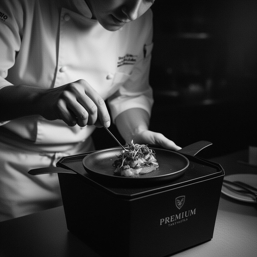 Chef emplatando una caja premium
